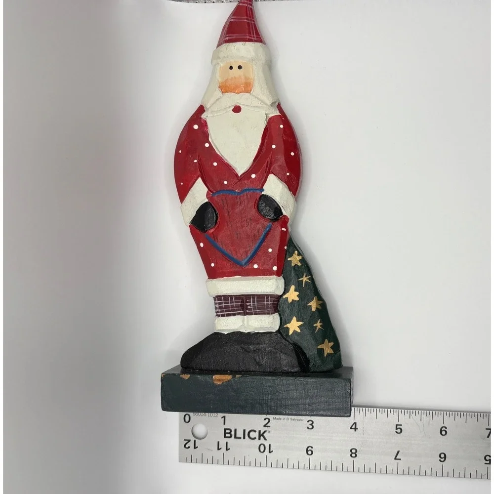 Vintage Midwest of Cannon Falls Folk Art Santa Figurine Resin Faux Wood Heart